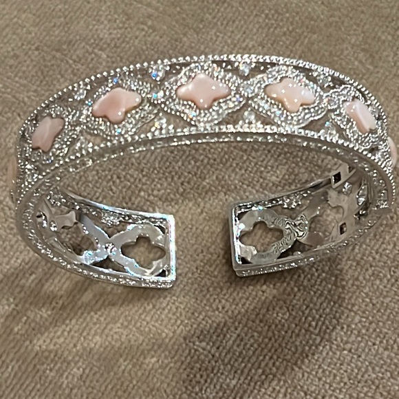 Judith Ripka Sterling Silver Diamonique & Pink Mother of Pearl Cuff Bracelet - Picture 2 of 13